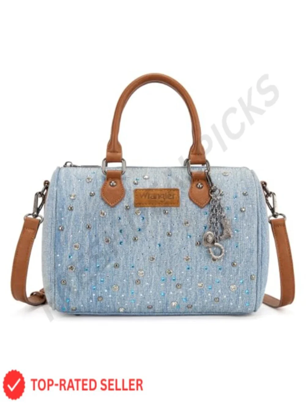 Rhinestone Denim Barrel Bag Crossbody Satchel Purse Y2K Top-Handle